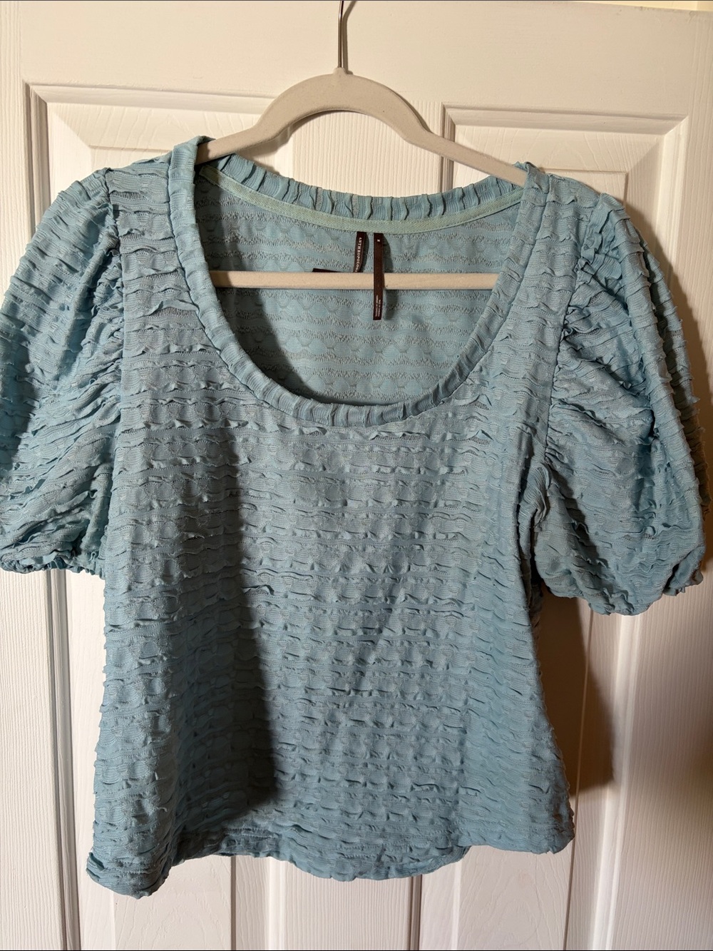 Anthropologie Light Blue Textured Scoop Neck Blouse